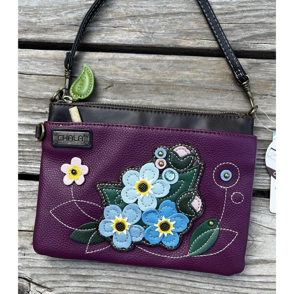 NWT! Chala Vegan Mini Convertible Crossbody Clutch Purse Forget Me Not - Purple